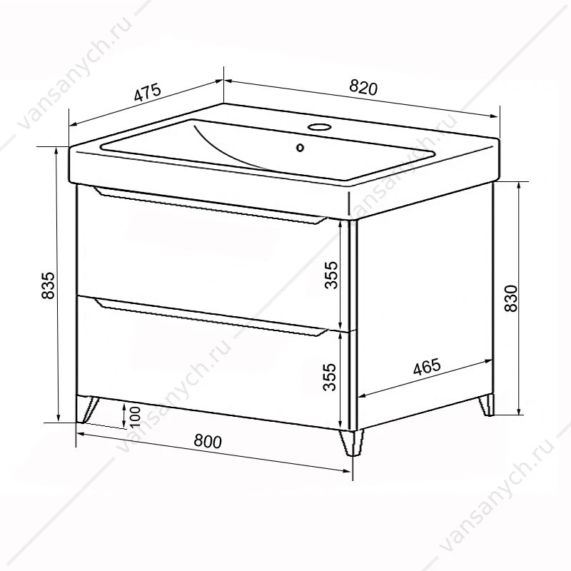 Тумба с раковиной 80см Azario LOTOS 80/2 Н напольная, раковина Monte 80, CS00081987