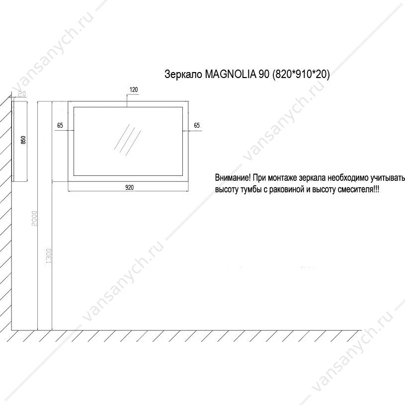 Зеркало 90 MAGNOLIA 820х910х20, CS00069387
