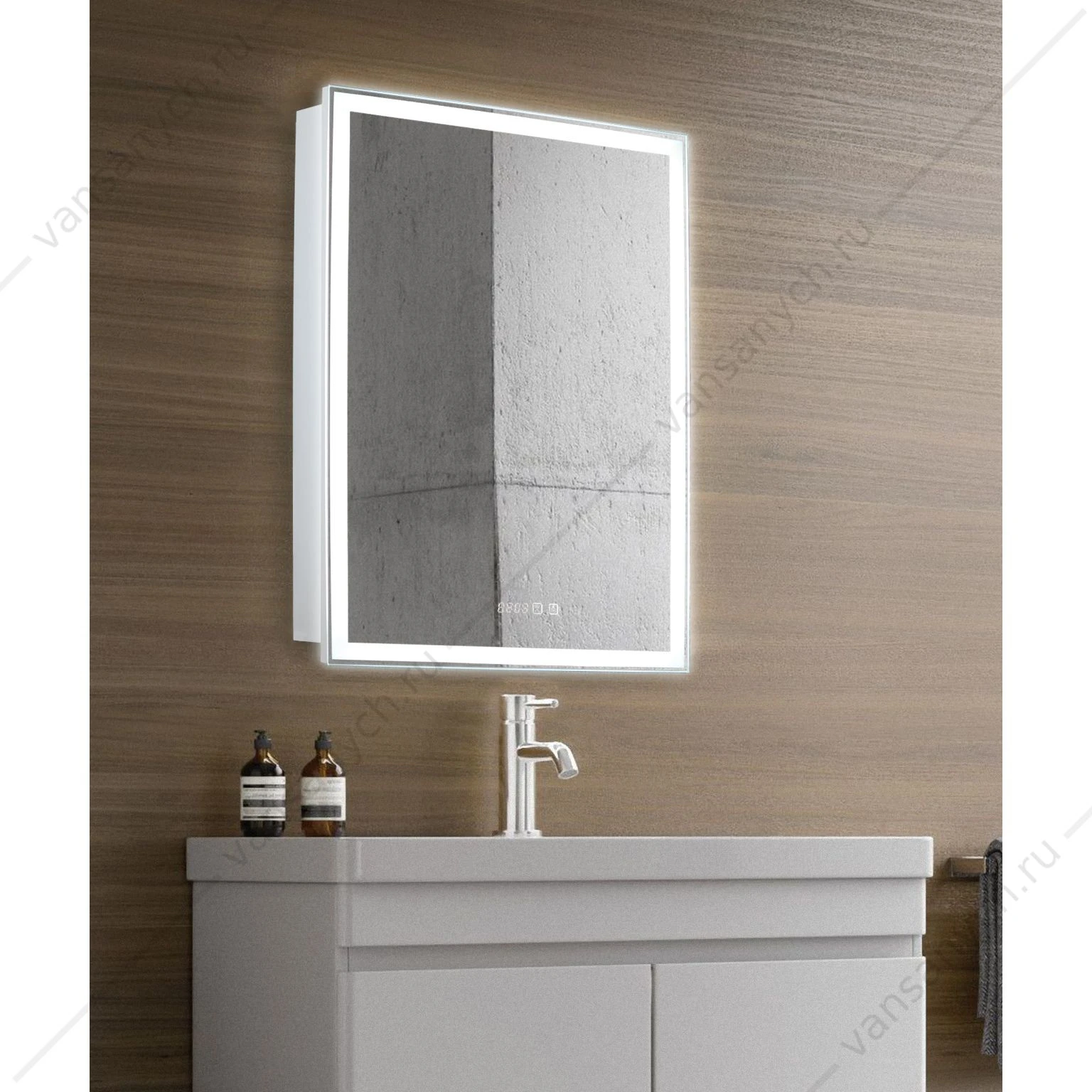 Зеркало-шкаф 60 AZARIO Киото 600х800 c подсветкой и диммером + часы LED-00002358