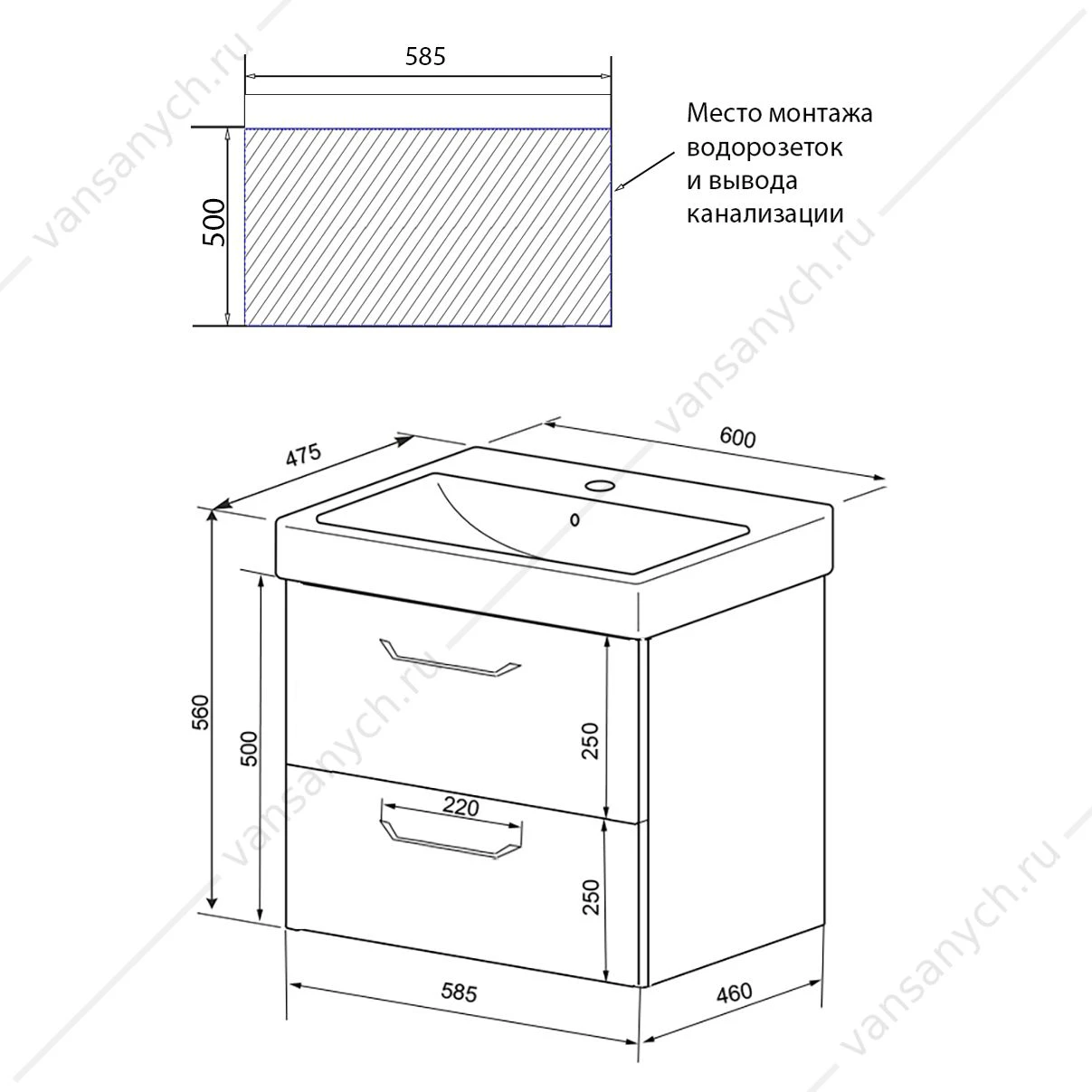 Тумба с раковиной 60 Azario Ника подвесная, раковина Monte tx 60 белый CS00080143
