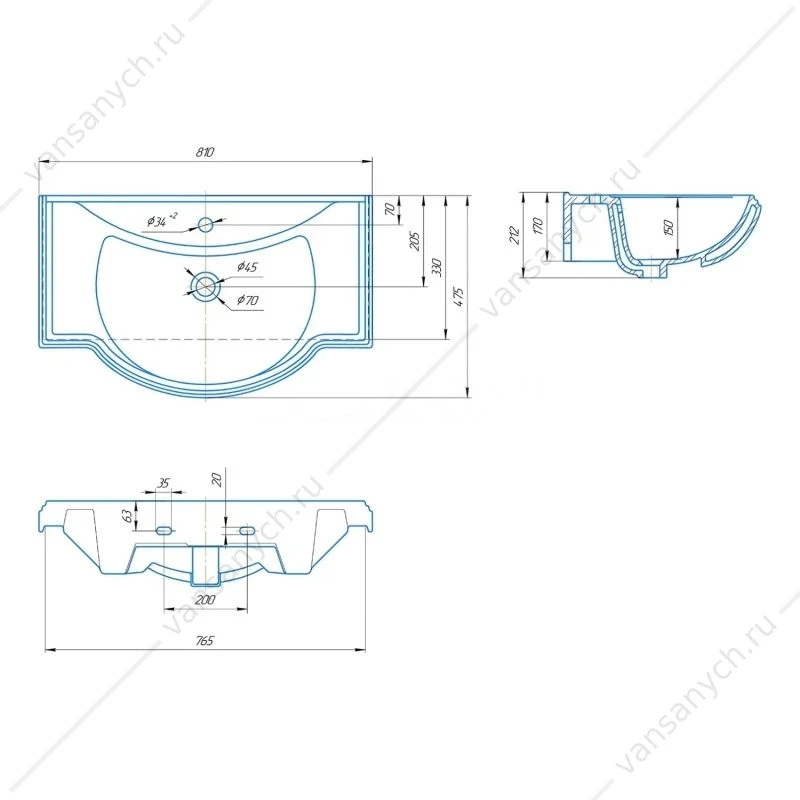 Тумба с раковиной 80см Loranto Janet, Ольха, раковина Классик SL 80, CS00049870