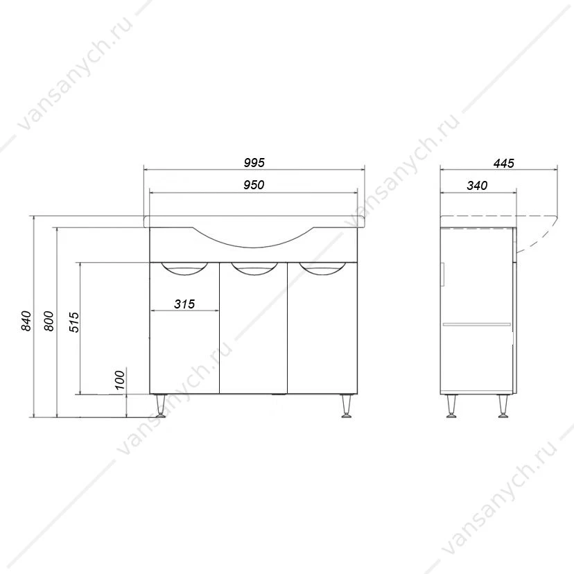 Тумба с раковиной 100 Стиль, раковина Basic 100, CS00079170