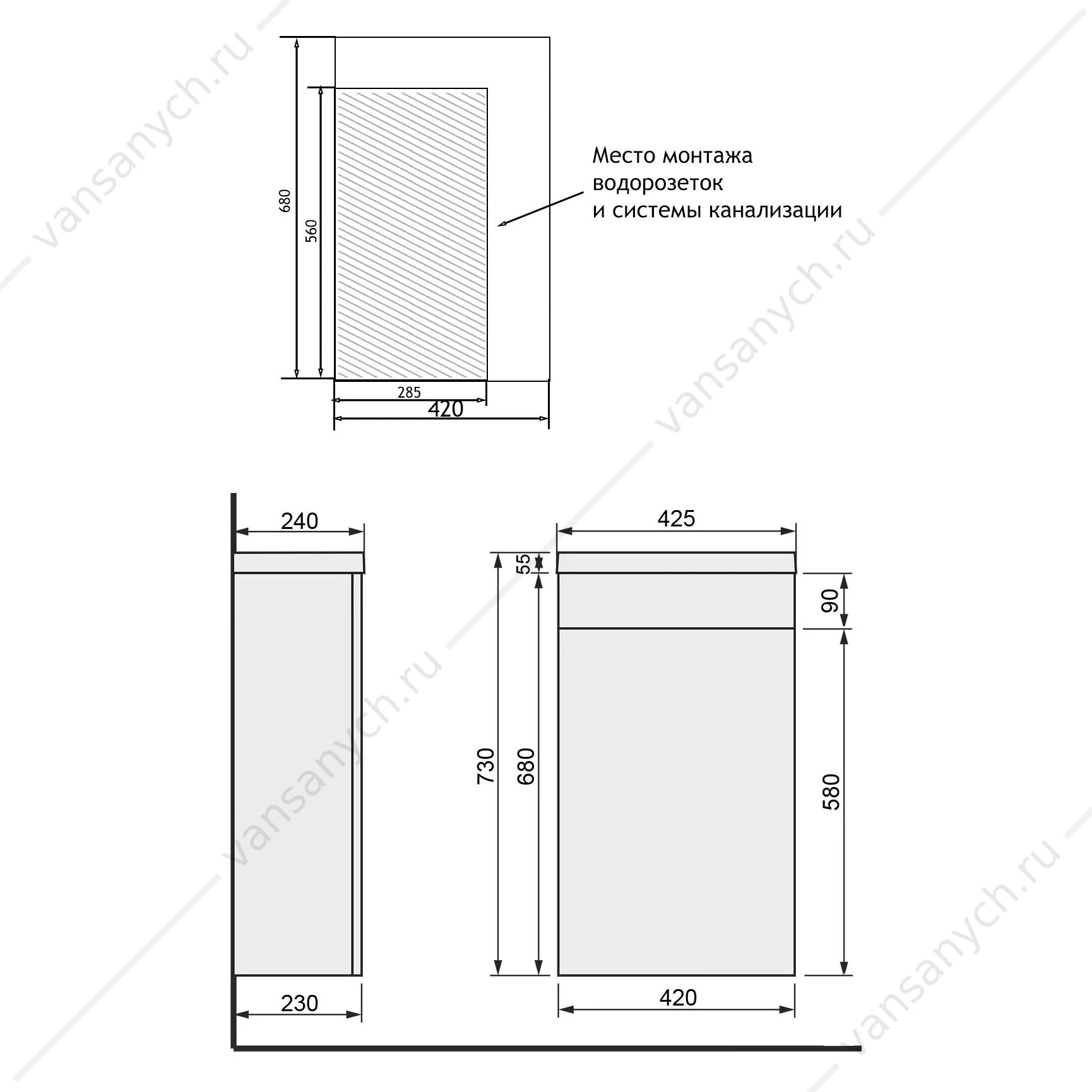 Тумба с раковиной 40 Стиль, левая, раковина TERMOLI 40, CS00082118