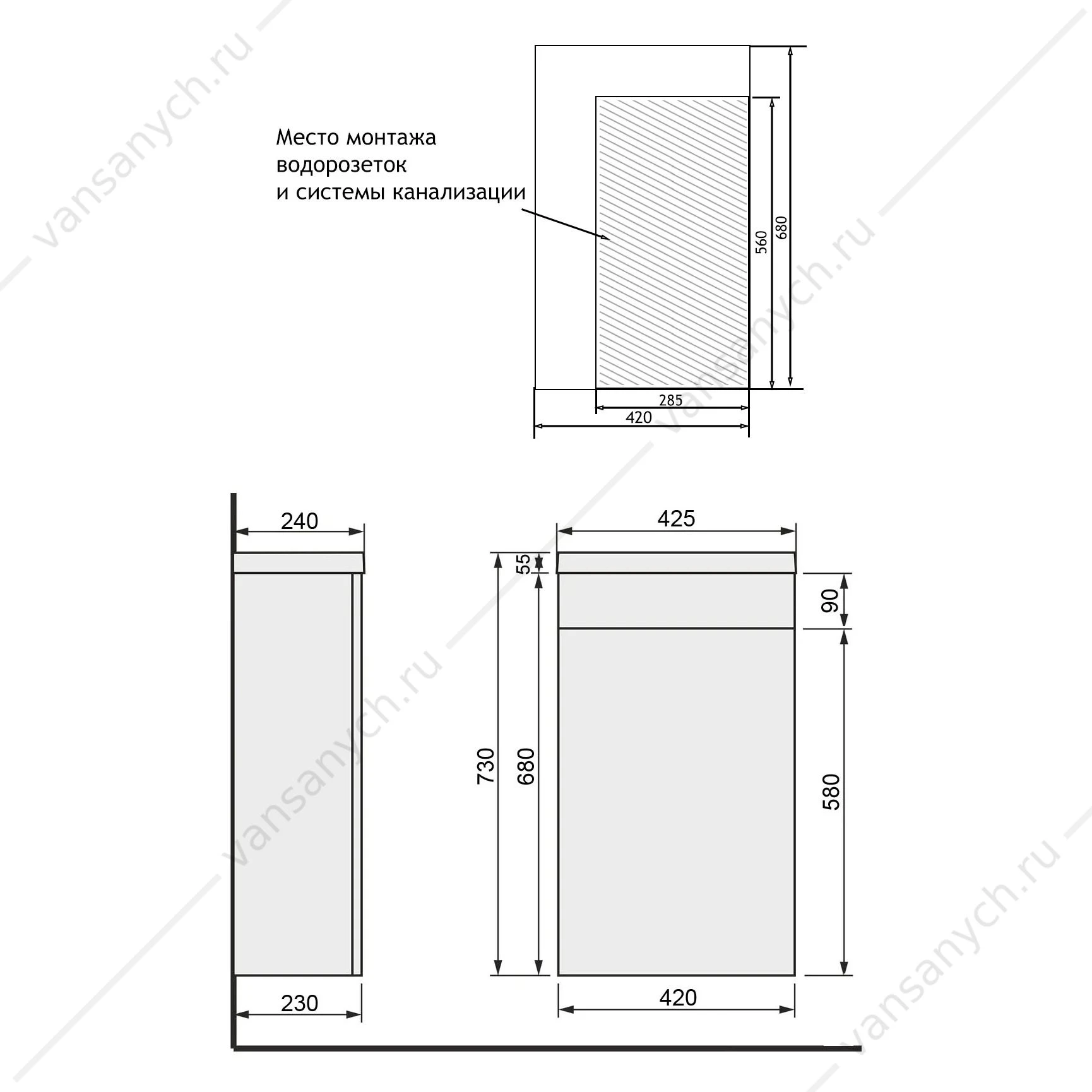 Тумба с раковиной 40 Стиль, правая,раковина TERMOLI 40, CS00082119