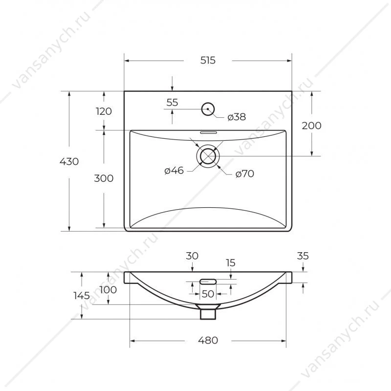 Керамическая раковина BELBAGNO 510x430x145, BB-8076-3-50
