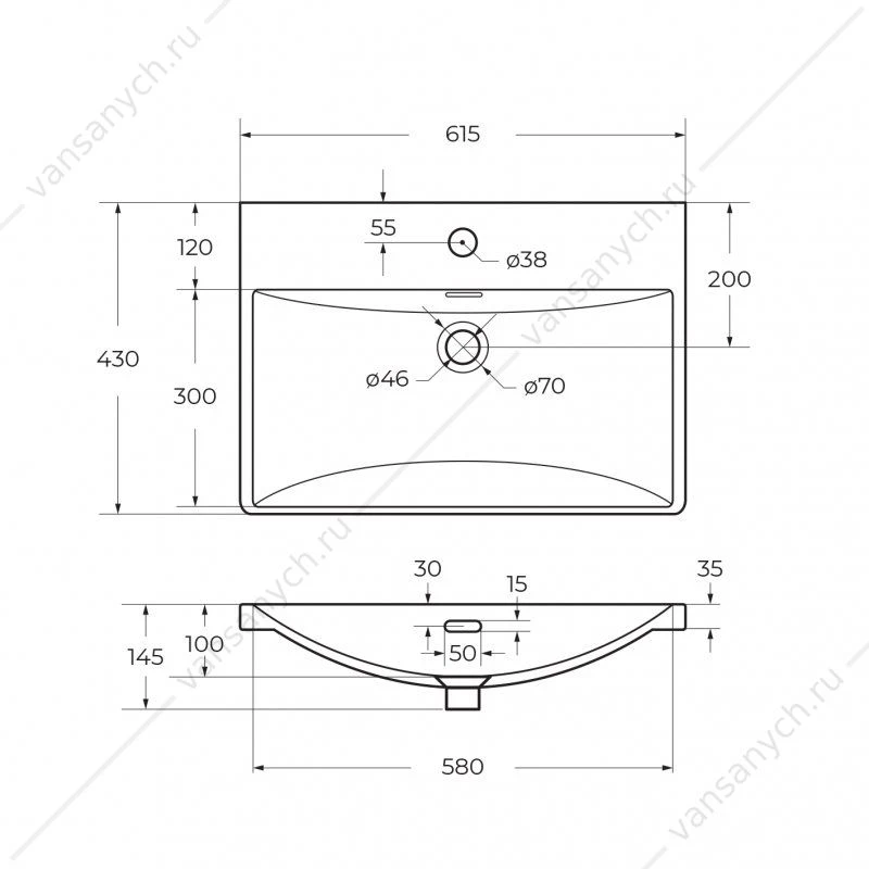 Керамическая раковина BELBAGNO 610x430x145, BB-8076-3-60
