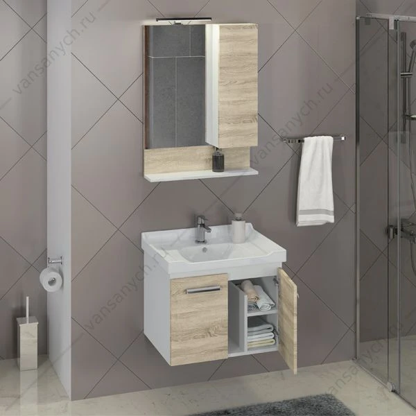 Тумба-умывальник Рига-60 дуб сонома с раковиной COMFORTY 9335-60