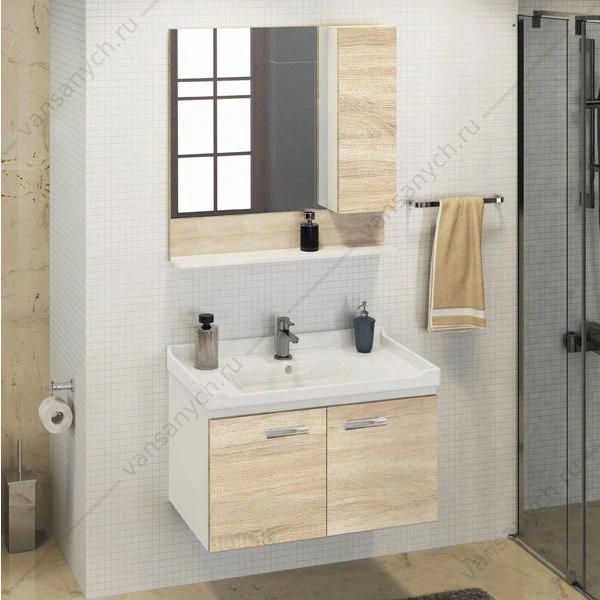 Тумба-умывальник Рига-80 дуб сонома с раковиной COMFORTY 9335-80