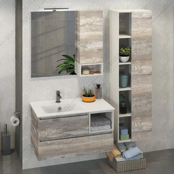 Тумба-умывальник Турин-90L дуб бежевый с раковиной COMFORTY 9090EL