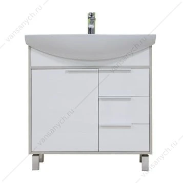 Тумба-умывальник Рико 80 Белый/Ясень фабрик 1A215401RIB90 с раковиной Смайл 80