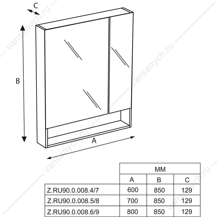 ZRU9302748 Gap Зеркальный шкаф 60 см, белый ПВХ