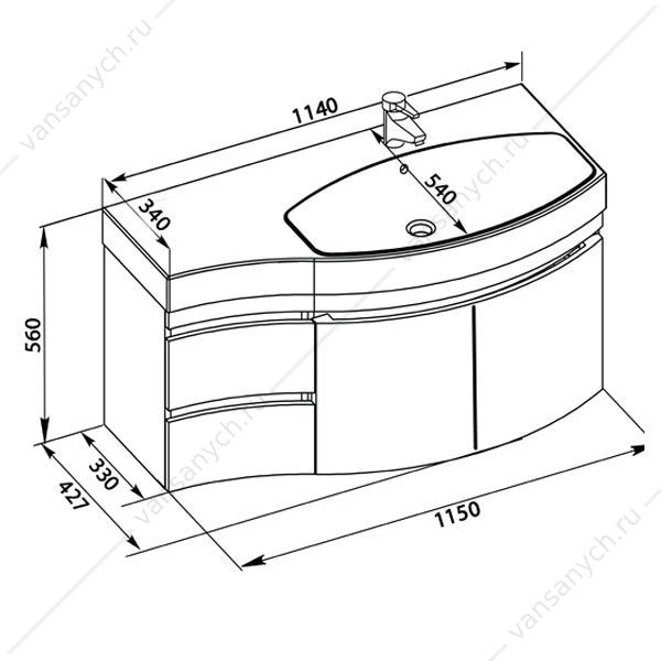 Тумба с раковиной Aquanet Опера 115 R белый (2 дверцы 2 ящика)