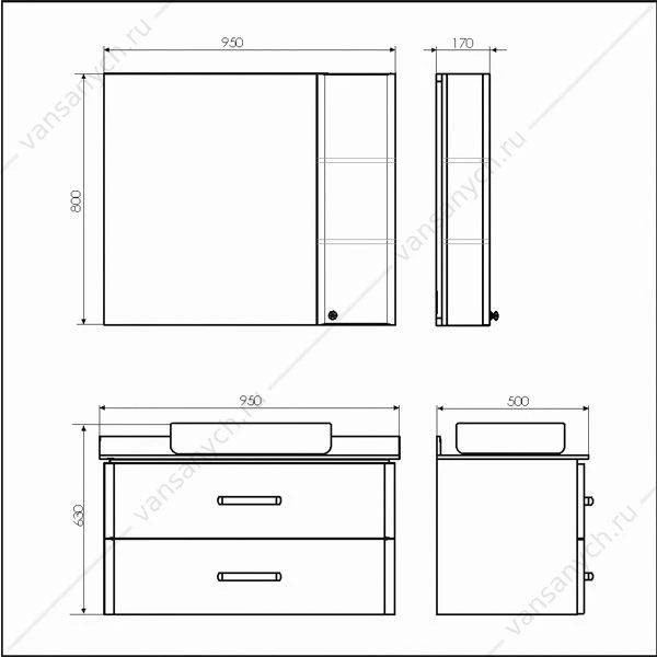 Тумба с раковиной COMFORTY Амстердам-95 белая с черной столешницей, с раковиной COMFORTY T-Y9378
