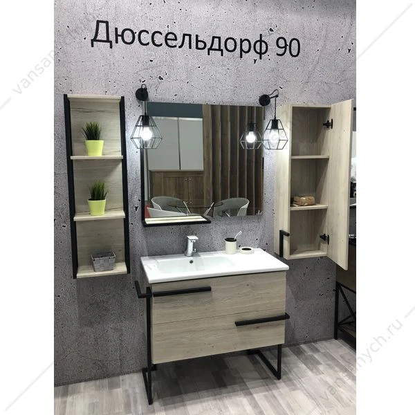 Тумба с раковиной COMFORTY Дюссельдорф-90 дуб дымчатый с рак. Эйфория 90 лев.