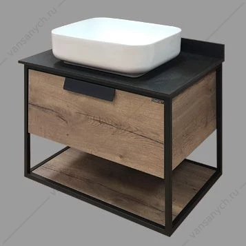 Тумба с раковиной COMFORTY Кёльн-75 дуб темный с черной столешницей