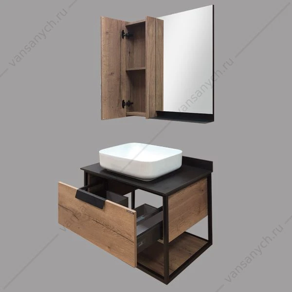 Тумба с раковиной COMFORTY Кёльн-75 дуб темный с черной столешницей