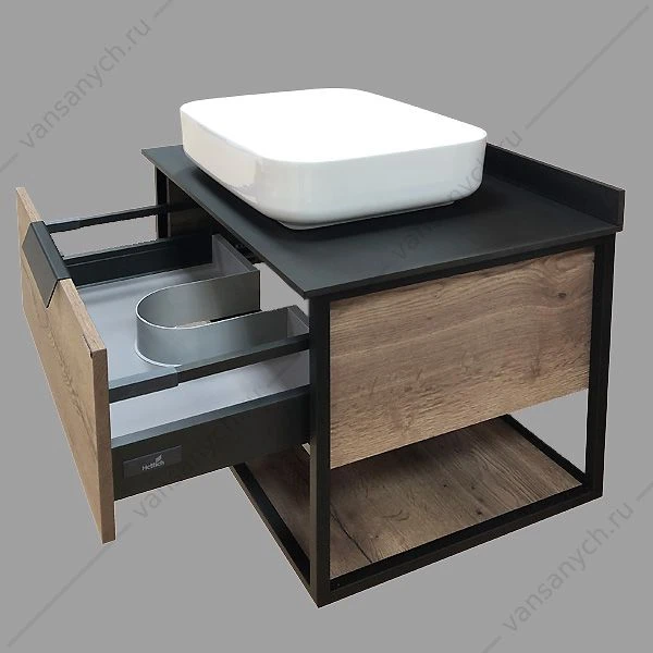 Тумба с раковиной COMFORTY Кёльн-75 дуб темный с черной столешницей