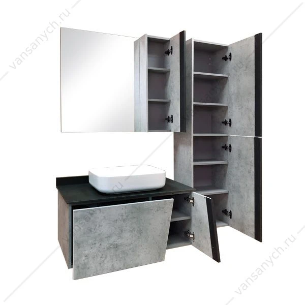Тумба с раковиной COMFORTY Эдинбург-90 бетон с черной стол., раковина T-Y9378