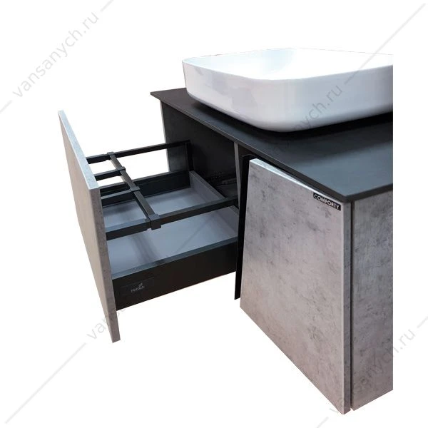 Тумба с раковиной COMFORTY Эдинбург-90 бетон с черной стол., раковина T-Y9378