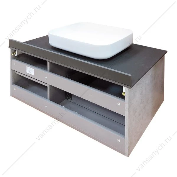 Тумба с раковиной COMFORTY Эдинбург-90 бетон с черной стол., раковина T-Y9378