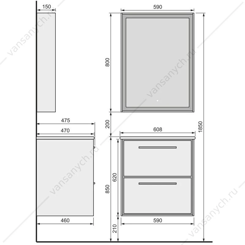 Зеркало RAVAL Frame 60 Дуб трюфель с подсветкой (сенсор)
