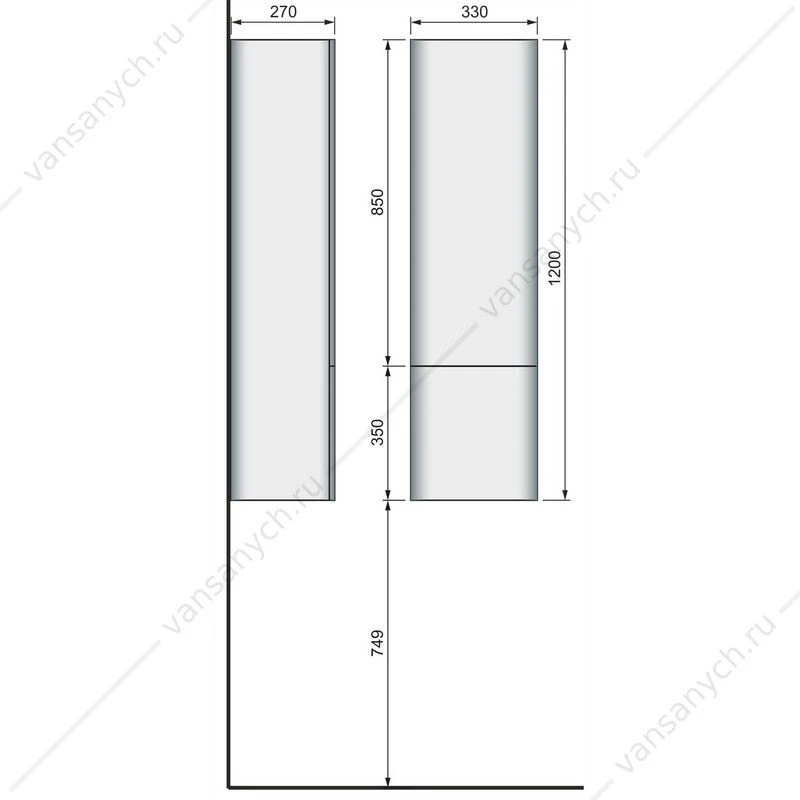 Пенал RAVAL Pure 120 Белый подвесной Pur.04.120/P/W