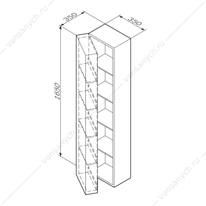 Пенал подвесной AM.PM SPIRIT 2.0, левый, 35см, фасад с полочками, графит, M70ACHL0356GM