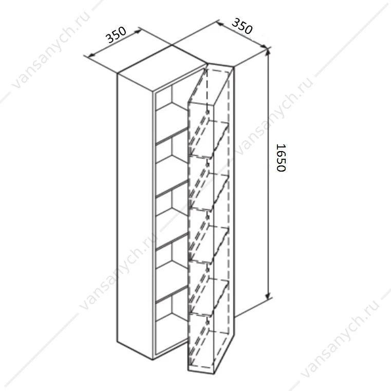 Пенал подвесной AM.PM SPIRIT 2.0, правый, 35 см, фасад с полочками, графит, M70ACHR0356GM