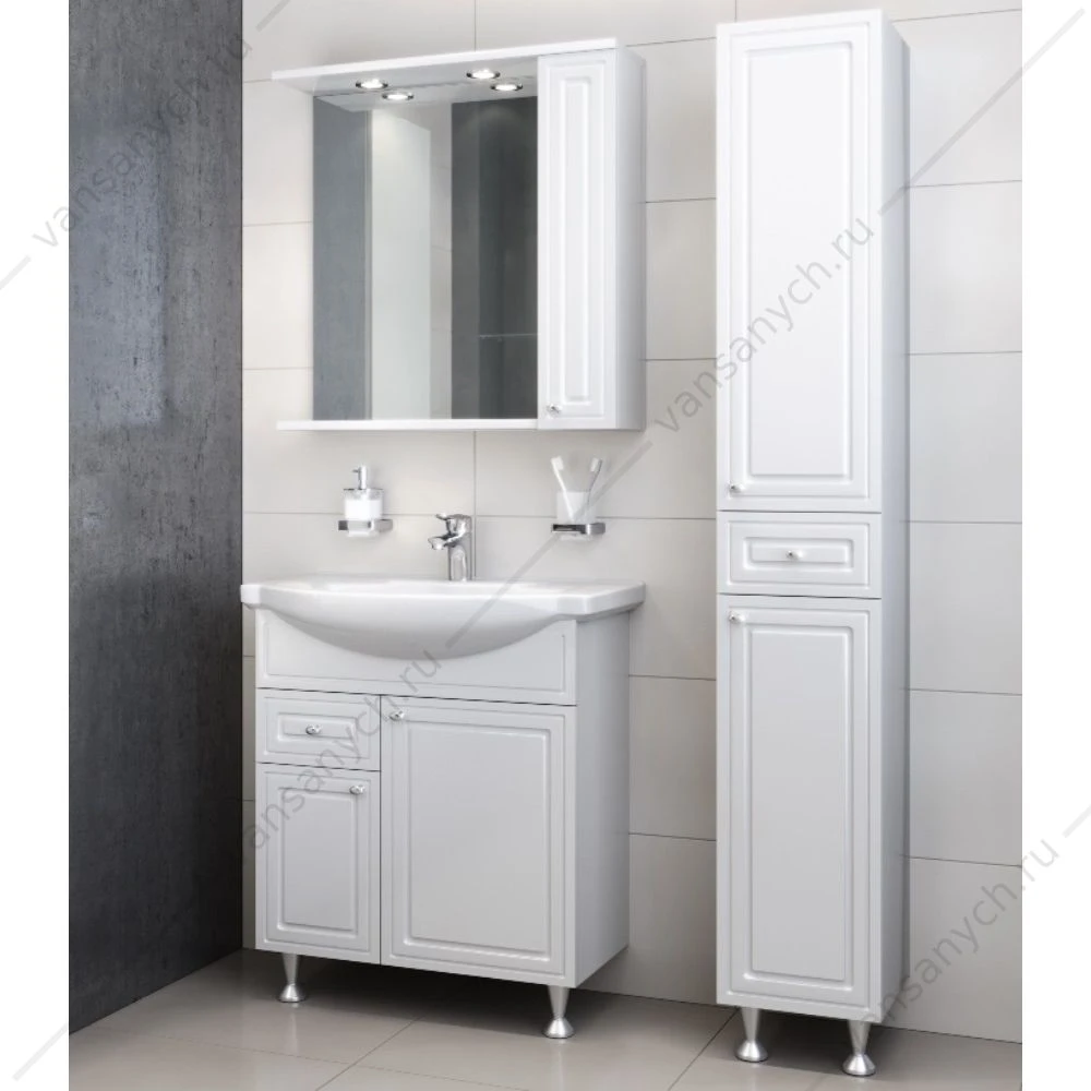 Тумба на ножках с раковиной, RedBlu Palace One, 75 см, ящ/дв, белый, M41-FSX0753WG-WCC075