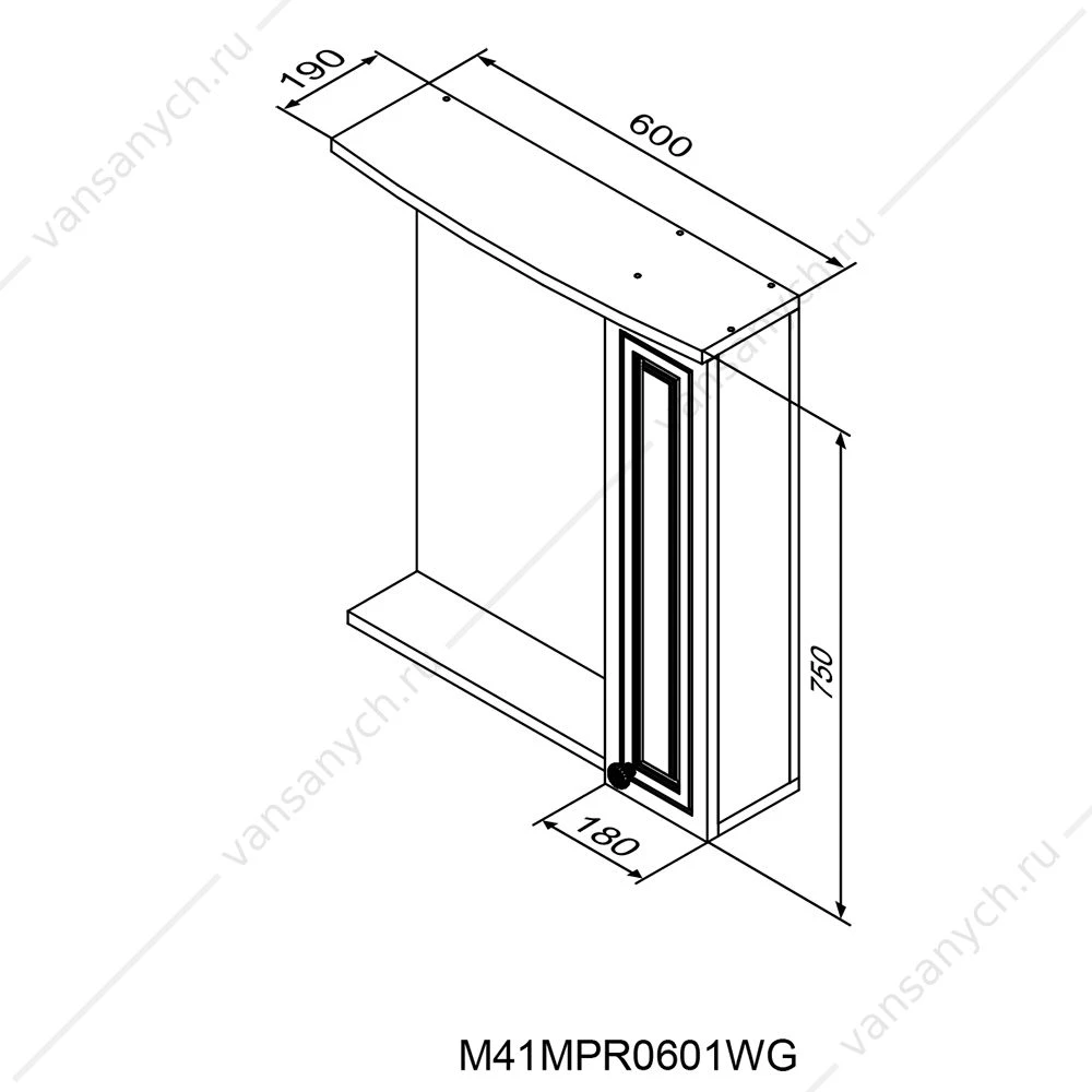 Зеркало-шкаф  RedBluPalace One, правый, 60 см, с подсветкой, белый, M41MPR0601WG