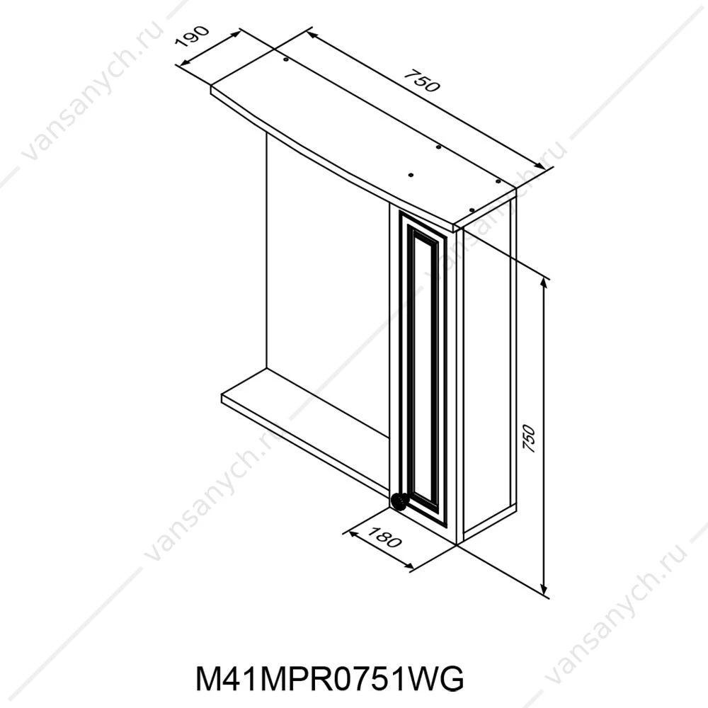 Зеркало-шкаф  RedBluPalace One, правый, 75 см, с подсветкой, белый, M41MPR0751WG