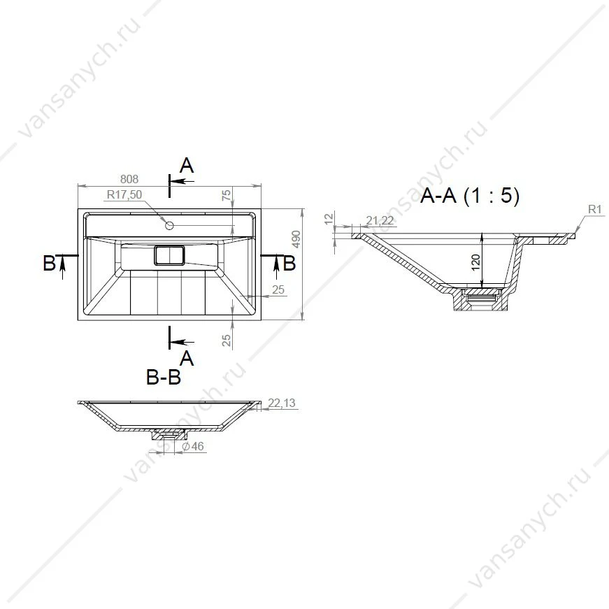 Раковина меб. иск. мрамор, AM.PM INSPIRE V2.0, со слив-перелив, 80 см M50AWPX0801WG
