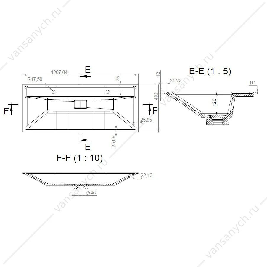Раковина меб, иск. мрамор, AM.PM INSPIRE V2.0, со слив-перелив, 120 см M50AWPX1201WG