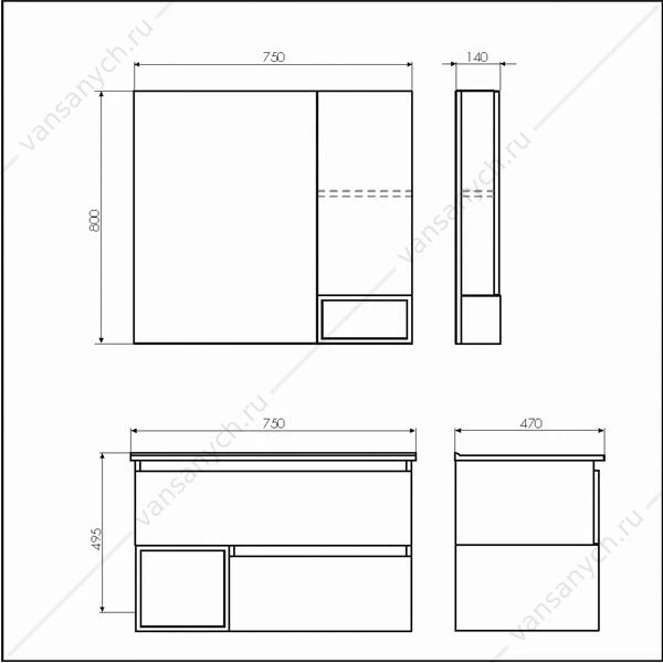 Зеркало-шкаф COMFORTY Турин-75 дуб бежевый