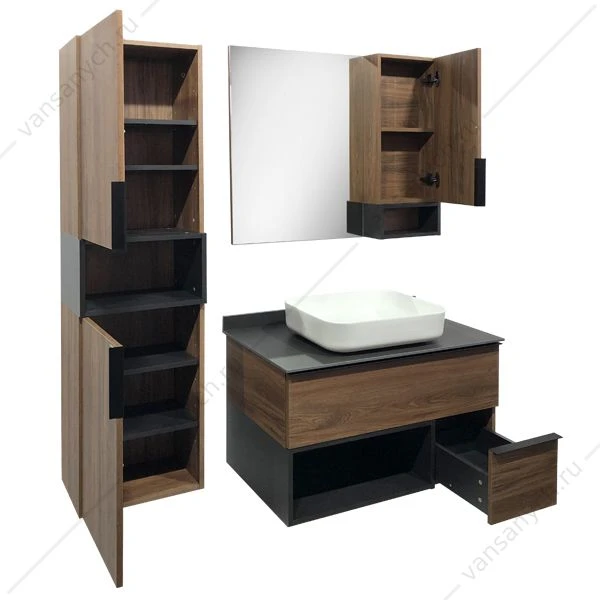 Зеркало-шкаф COMFORTY Штутгарт-90 дуб тёмно-коричневый