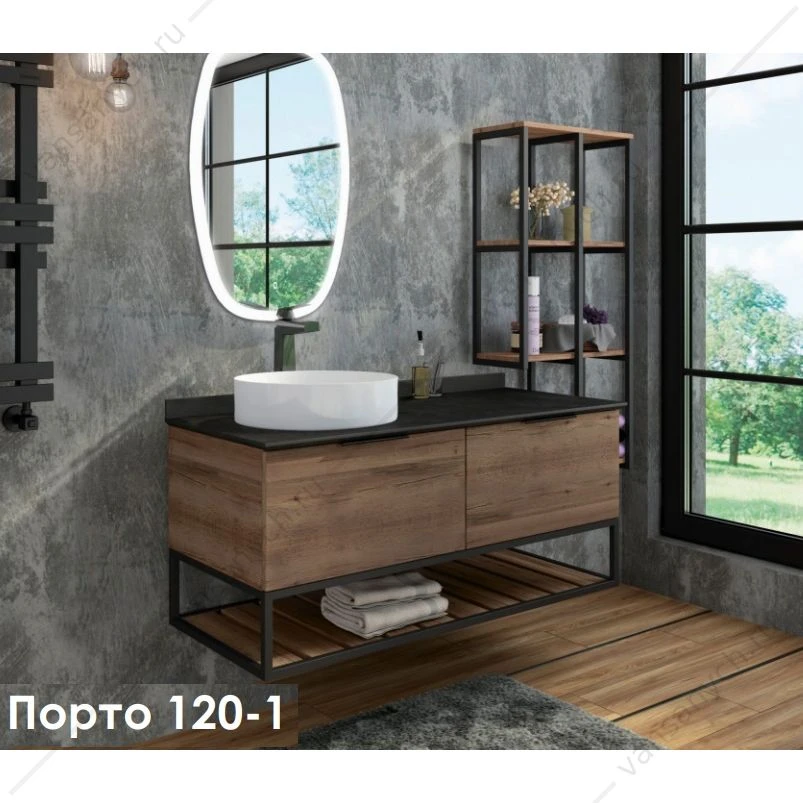 Тумба-умывальник Comforty Порто-120-1 дуб т/корич. с черной столешн. с раковиной Comforty 9110