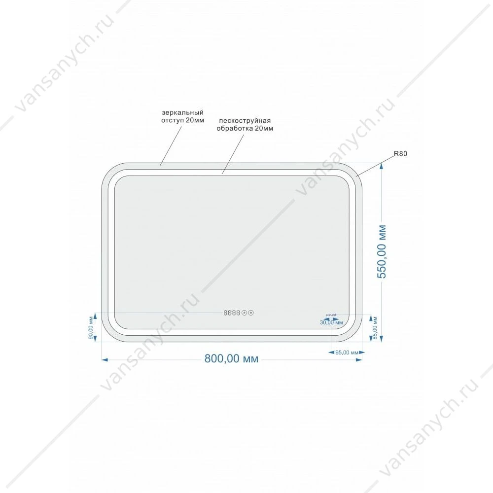 Зеркало Cersanit LED 050 pro 80*55, с подсветкой, антизапотевание, LU-LED050*80-p-Os