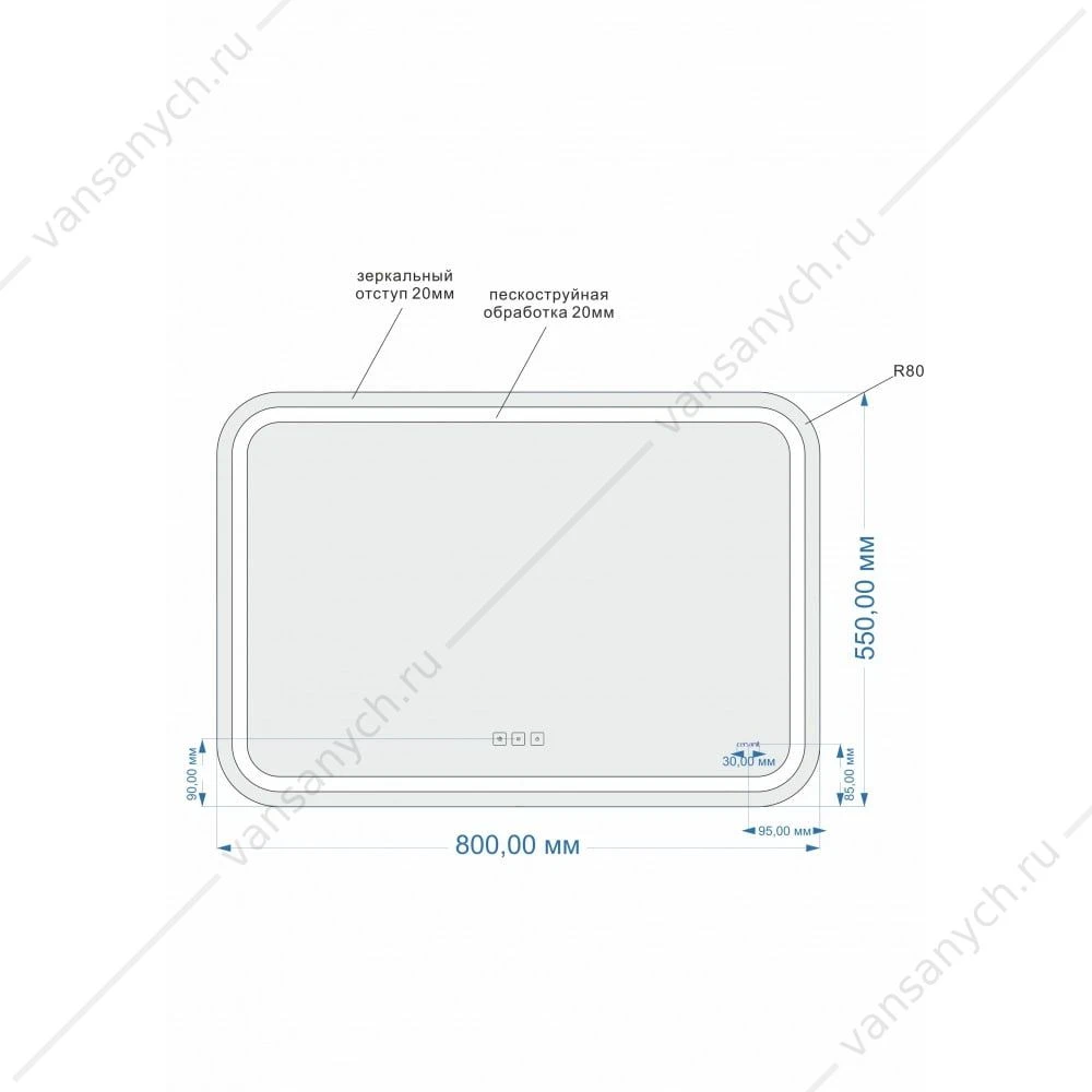 Зеркало Cersanit LED 051 pro 80*55, с подсветкой, антизапотевание, Bluetooth, LU-LED051*80-p-Os