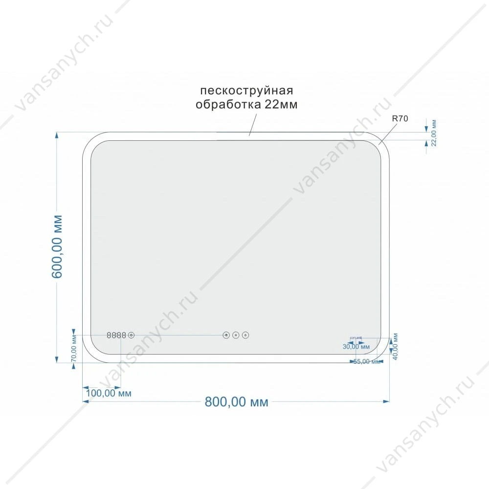 Зеркало Cersanit LED 070 pro 80*60, с подсветкой, сенсор, антизапотевание, часы, модуль Bluetooth, LU-LED070*80-p-Os