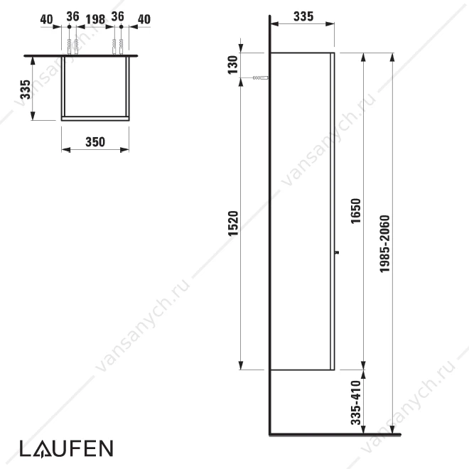 Пенал подвесной Laufen Case 35х165 см, глянцевый белый, левый, 4.0202.1.075.475.1