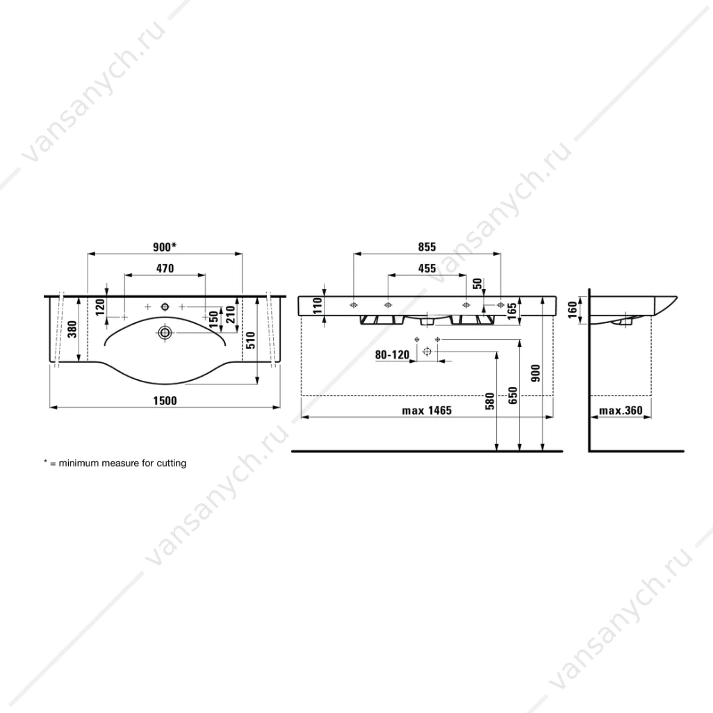 Раковина Laufen Palace 150см, с 1 отве для смесит, 8.1170.6.000.104.1