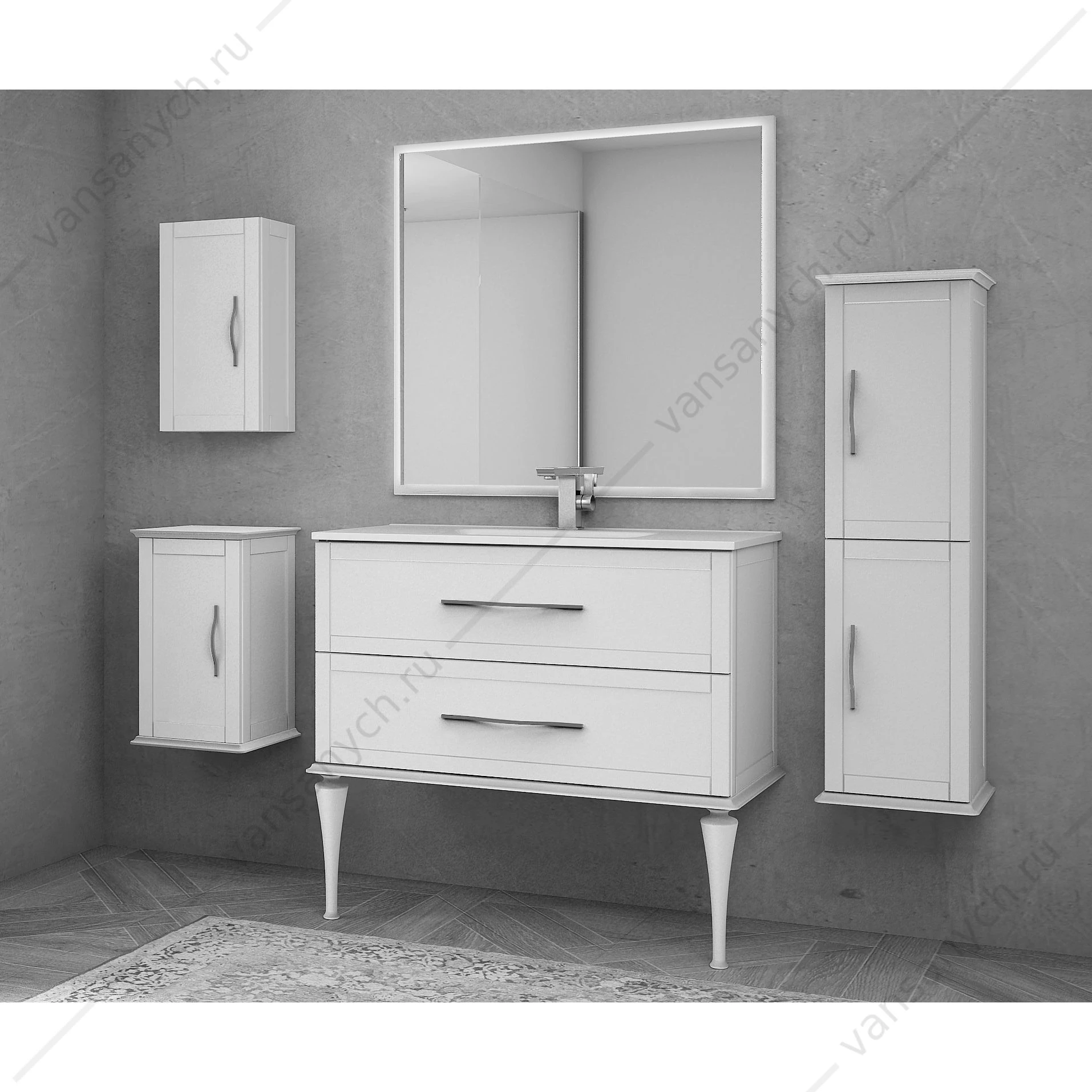 Тумба под раковину с двумя ящиками, 100см CEZARES TIFFANY белый матовый, 54951