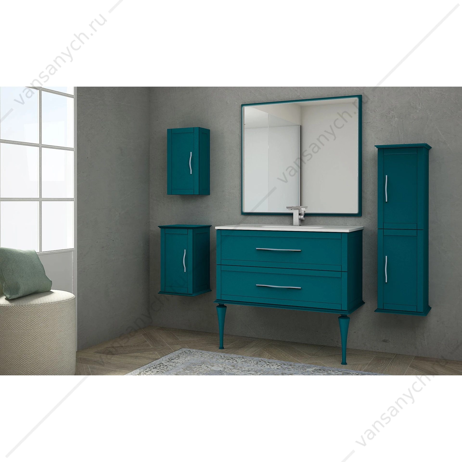 Тумба под раковину с двумя ящиками, 100см CEZARES TIFFANY Blu Petrolio, 54953