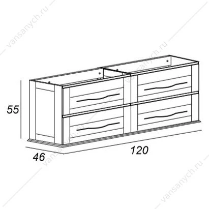 Тумба под раковину с 4 ящиками, 120см CEZARES TIFFANY черный графит, 54955