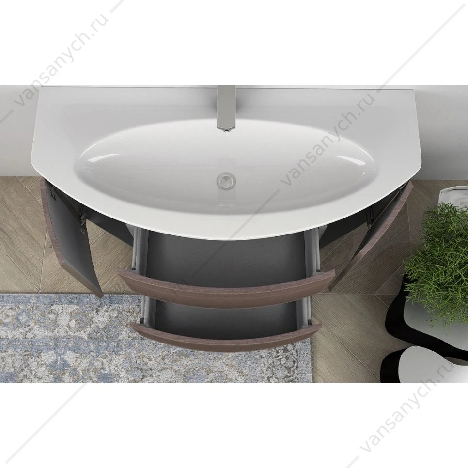 Тумба под раковину два ящика, две створки 121x51x55 CEZARES EDEN Rovere scuro Soft, 54408