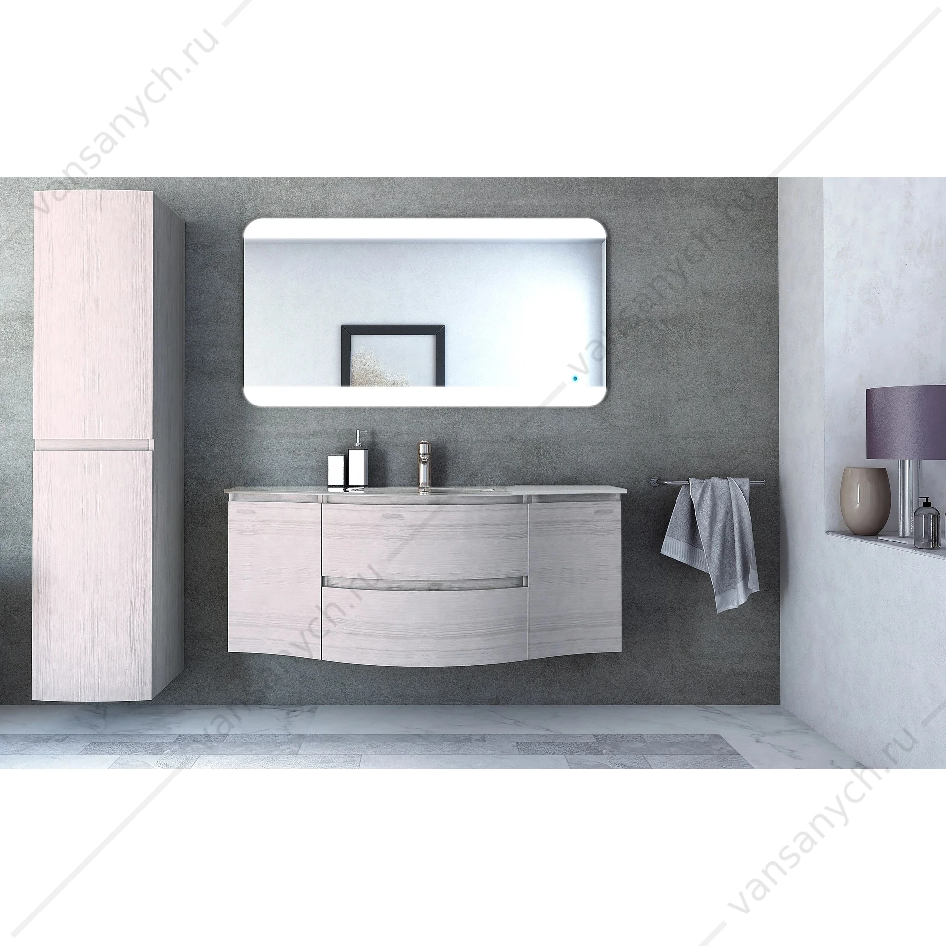 Шкафчик с одной створкой, левый, 34см, CEZARES VAGUE Rovere sbiancato, 54849