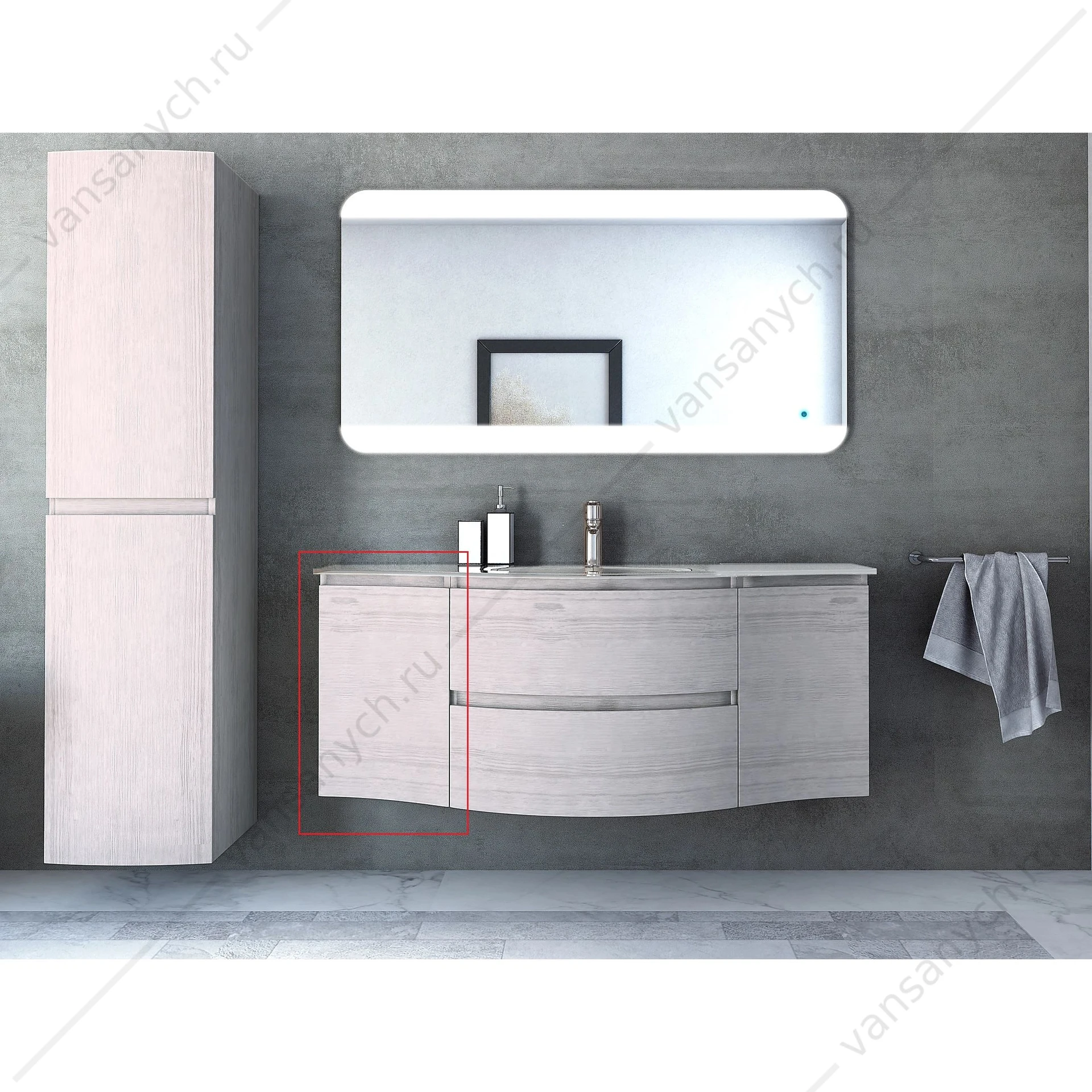Шкафчик с одной створкой, левый, 34см, CEZARES VAGUE Rovere sbiancato, 54849