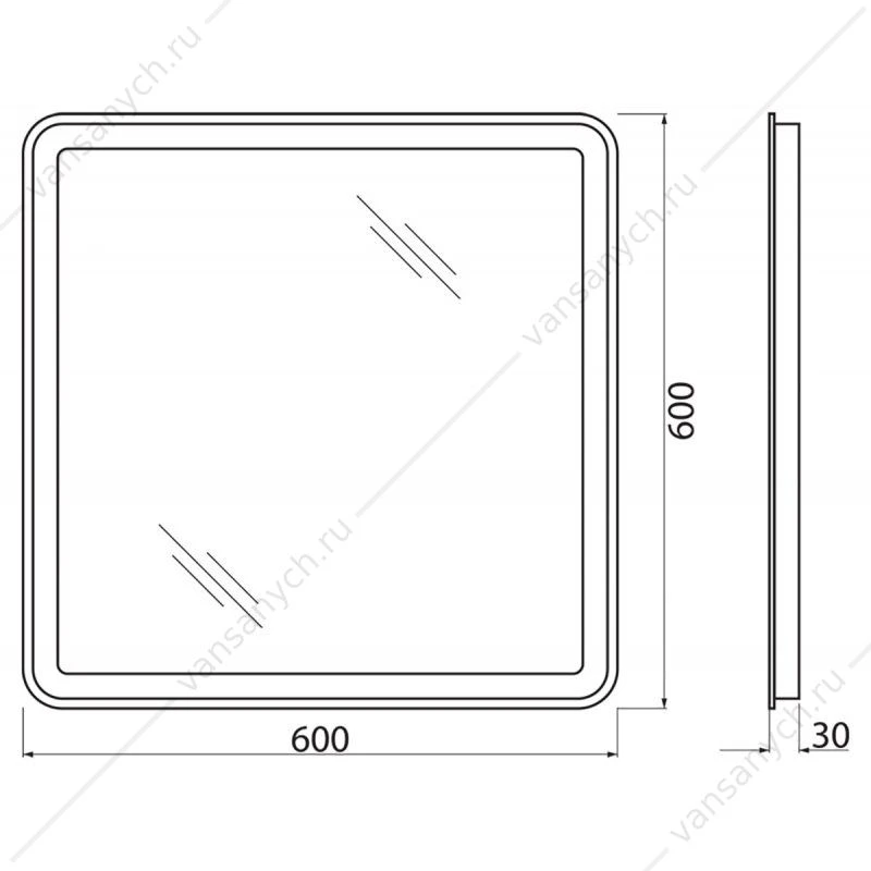Зеркало BELBAGNO 60х60 с подсветкой и кноп. выключателем, SPC-MAR-600-600-LED-BTN