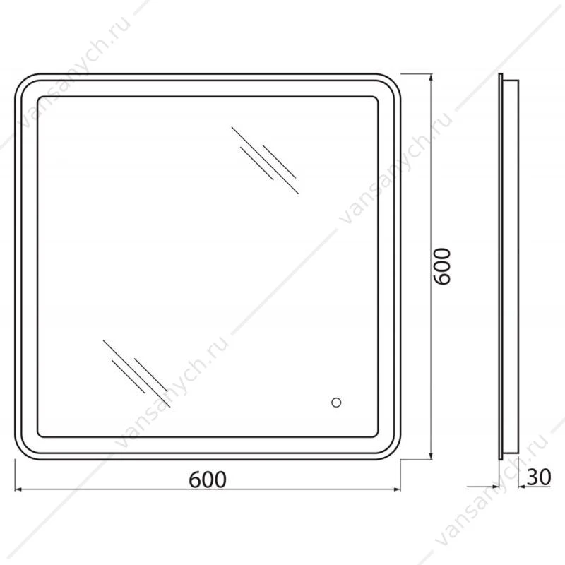 Зеркало BELBAGNO 60х60 с подсветкой и сенсор. выключателем, SPC-MAR-600-600-LED-TCH