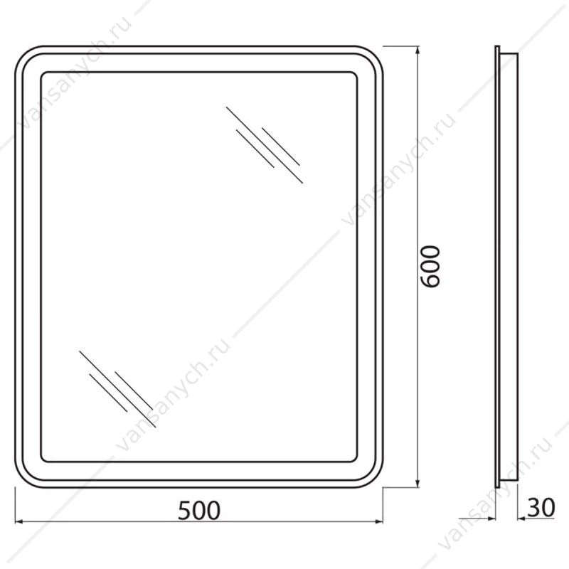 Зеркало BELBAGNO 50х60 с подсветкой и кноп. выключателем, SPC-MAR-500-600-LED-BTN